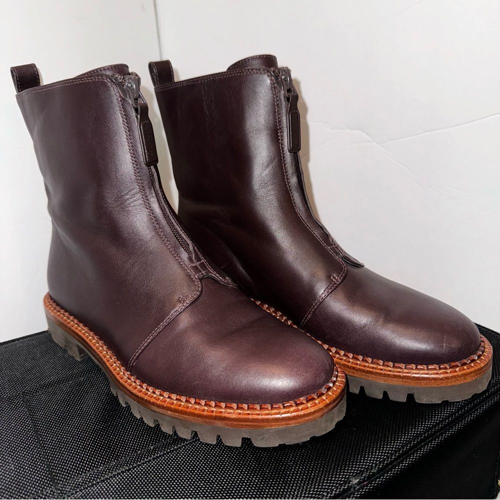 Vince Cabrina Oxblood Leather Lug Sole Zip Ankle Boots Booties 5.5 - Picture 1 of 10